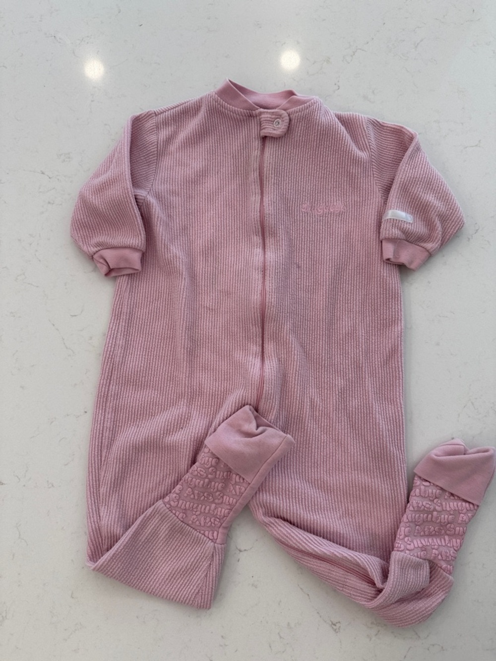 Vintage Snugabye Pink Ribbed Sleeper size 24 months